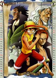  calendar jinbei male monkey_d._dragon monkey_d_luffy one_piece shanks silvers_rayleigh 