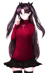  black_thighhighs commentary english_commentary fate/stay_night fate_(series) female glasses highres long_hair rebyo self-upload solo thighhighs tohsaka_rin zettai_ryouiki 