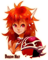  armor bad_id bad_pixiv_id choumoku_(toriko_b_c) copyright_name dragon_girl dragon_half dragon_horns female horns long_hair looking_at_viewer mink_(dragon_half) photoshop_(medium) red_eyes red_hair smile solo upper_body 