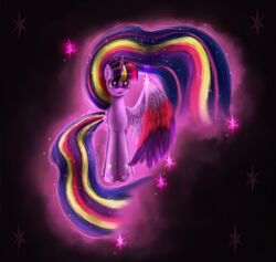  2014 9de-light6 alicorn black_background equid equine feathered_wings feathers female feral friendship_is_magic fur hair hasbro hi_res horn long_hair mammal multicolored_body multicolored_feathers multicolored_hair my_little_pony mythological_creature mythological_equine mythology purple_body purple_eyes purple_feathers purple_fur reflection simple_background solo spread_wings star twilight_sparkle_(mlp) wings 