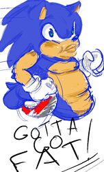  2015 anthro biped clothing english_text eulipotyphlan footwear gloves gotta_go_fast green_eyes hair handwear hedgehog inkyfrog male mammal meme overweight overweight_anthro overweight_male sega shoes solo sonic_the_hedgehog sonic_the_hedgehog_(series) text what 