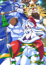  amakuchi brown_eyes christmas fox furry long_hair tiger white_hair 