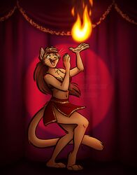  anthro breasts claws clothed clothing digital_media_(artwork) domestic_cat feet felid feline felis female fire fur hair jenora_feuer mammal nicnak044 open_mouth paws pose simple_background smile solo tongue 