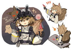  &gt;_&lt; :d ^^^ animal_ears animal_ears_helmet arknights black_gloves blush_stickers brown_hair candy closed_eyes commentary_request cropped_torso fake_animal_ears female fire_helmet firefighter firefighter_jacket food gelato_(food) gloves grey_jacket holding holding_food ice_cream_cone jacket lollipop long_sleeves multiple_views notice_lines open_mouth puffy_long_sleeves puffy_sleeves ryu_(17569823) shaw_(arknights) smile sparkle spill squirrel_ears squirrel_girl squirrel_tail standing swirl_lollipop tail teeth trick_or_treat upper_body upper_teeth_only xd 