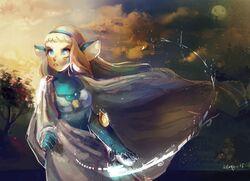  accessory ankama bakara_(wakfu) blonde_hair blue_eyes cape clothing dofus dofus:_book_i_judith gloves hair hair_accessory hairband handwear humanoid huppermage magic magic_user mammal moon plant silveyn solo tree 