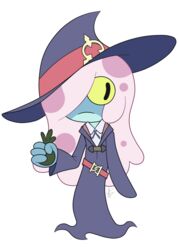  2019 4_fingers alpha_channel amphibia_(series) amphibian anonymous_artist anthro belt blue_body blue_skin clothing cosplay disney dress female fingers frog frown hair hair_over_eye hat headgear headwear hi_res holding_object little_witch_academia long_hair maddie_flour magic_user not_furry one_eye_obstructed pink_hair purple_clothing purple_dress purple_hat purple_headwear red_belt simple_background solo spots spotted_hair studio_trigger sucy_manbavaran toony transparent_background witch witch_hat yellow_sclera young young_anthro 