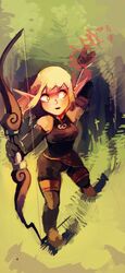  ankama blonde_hair bow_(weapon) cra dofus elf evangelyne_(wakfu) hair hi_res holding_object holding_weapon humanoid not_furry ranged_weapon silveyn solo wakfu weapon 