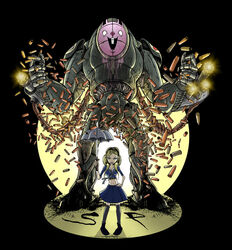  alex_pardee animification baby_doll_(sucker_punch) blonde_hair female green_eyes gun long_hair machine_gun mecha official_art photoshop_(medium) rabbit robot skirt sucker_punch sword thighhighs twintails umbrella weapon 