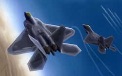  ace_combat ace_combat_x aircraft airplane bad_id bad_pixiv_id commentary contrail dutch_angle f-22_raptor fighter_jet flying highres jet military military_vehicle no_humans sky vehicle_focus yae_nagi 