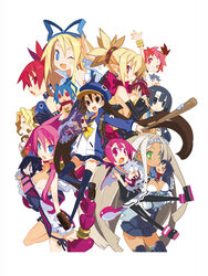  6+boys 6+girls :d :o adell_(disgaea) almaz_von_almadine_adamant arm_up baseball_bat black_hair black_thighhighs blonde_hair blue_eyes blue_hat bracelet braid brown_eyes brown_hair chibi closed_eyes demon_boy demon_girl desco_(disgaea) disgaea earrings etna_(disgaea) everyone fenrich_(disgaea) flonne gordon_(disgaea) green_eyes grey_hair grin hair_tubes hanako_(disgaea) harada_takehito hat horns jacket jennifer_(disgaea) jewelry jingle_bell_earrings jitome kazamatsuri_fuuka laharl long_hair makai_senki_disgaea makai_senki_disgaea_2 makai_senki_disgaea_3 makai_senki_disgaea_4 mao_(disgaea) monster_girl multiple_boys multiple_girls official_art one_eye_closed open_mouth pantyhose pink_eyes pink_hair pink_wrist_cuffs pointy_ears prinny purple_hair raspberyl red_eyes red_hair rozalin sailor_collar sapphire_rhodonite shoes sidelocks skirt skull_earrings slit_pupils smile symbol_in_eye taro_(disgaea) thighhighs thursday_(disgaea) twintails valvatorez_(disgaea) vulcanus_(disgaea_4) white_sailor_collar wrist_cuffs yukimaru_(disgaea) 