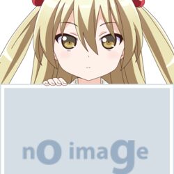  blonde_hair brown_eyes commentary_request female hair_bobbles hair_ornament himeki_chifuyu inou-battle_wa_nichijou-kei_no_naka_de long_hair looking_at_viewer mugen_ouka no_image peeking_out pixiv solo twintails two_side_up 