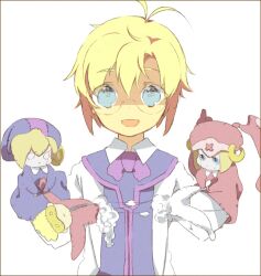  1boy ada_clover arc_system_works blazblue blazblue:_calamity_trigger blonde_hair blue_eyes bow carl_clover happy ignis_(blazblue) nirvana relius_clover 