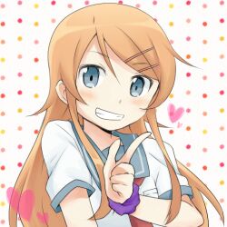  blue_eyes brown_hair commentary_request female grin heart index_finger_raised kousaka_kirino kousaka_kirino&#039;s_school_uniform long_hair looking_at_viewer ore_no_imouto_ga_konna_ni_kawaii_wake_ga_nai school_uniform serafuku smile solo sudachi_(calendar) 