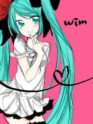  bad_id bad_pixiv_id blush female green_eyes green_hair hatsune_miku heart heart_of_string long_hair photoshop_(medium) smile solo sorakase_sawa twintails very_long_hair vocaloid world_is_mine_(vocaloid) 