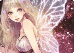  blonde_hair blue_eyes commentary_request dress fairy fairy_wings female flower hair_flower hair_ornament lips long_hair md5_mismatch miya_(akatabi_dante) original solo upper_body wings 