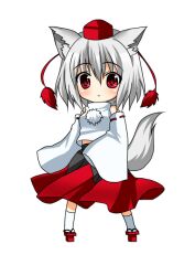  animal_ears asahana_jun blush chibi commentary_request female grey_hair hat inubashiri_momiji red_eyes short_hair simple_background solo tail tokin_hat touhou wolf_ears wolf_tail 