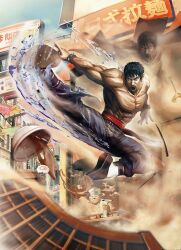  black_hair bracelet chef chinese facial_hair jewelry kick kicking male male_focus marshall_law namco official_art spiked_bracelet spikes street_fighter street_fighter_x_tekken tekken translation_request 