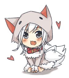  black_eyes blush collar commentary_request female minecraft oerba_yun_fang open_mouth personification simple_background solo tail tail_wagging tosura-ayato white_background white_hair wolf wolf_(minecraft) wolf_tail 