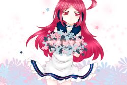  blush commentary_request female flower long_hair photoshop_(medium) red_eyes red_hair sf-a2_miki smile solo sorakase_sawa vocaloid 