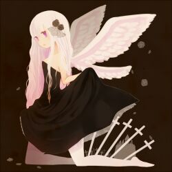  ayu_(mog) bad_id bad_pixiv_id cross dress female flower hair_flower hair_ornament long_hair original pink_hair purple_eyes solo wings 