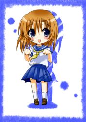  asahana_jun blue_eyes blush brown_hair chibi commentary_request female higurashi_no_naku_koro_ni lowres paw_pose ryuuguu_rena smile solo 