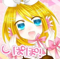  blonde_hair blue_eyes commentary_request female kagamine_rin photoshop_(medium) ribbon solo sorakase_sawa vocaloid 