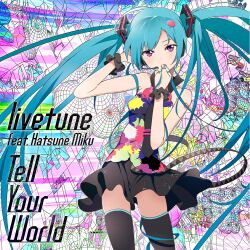  aqua_hair colorful female hatsune_miku long_hair looking_at_viewer mebae photoshop_(medium) purple_eyes solo stained_glass tell_your_world_(vocaloid) thighhighs twintails very_long_hair vocaloid zettai_ryouiki 