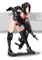  battle_rifle blush breasts commentary_request covered_nipples female gloves grenade_launcher gun gun_sling headset highres knee_pads large_breasts leotard long_hair m14 military_operator milkor_mgl original photoshop_(medium) ponytail rifle shadow sideboob thighhighs tom_keith vertical_foregrip weapon 