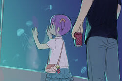  1boy against_glass aged_down aquarium bad_id bad_pixiv_id bag father_and_daughter female fish handbag higebu inazuma_eleven inazuma_eleven_(series) jellyfish kudou_fuyuka kudou_michiya photoshop_(medium) purple_hair short_twintails twintails 