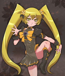  alternate_costume blonde_hair boots bow brooch commentary_request cure_sunshine dark_persona female heart heart_brooch heartcatch_precure! jewelry knee_boots kuroshin long_hair magical_girl myoudouin_itsuki painttool_sai_(medium) precure solo twintails unofficial_precure_costume yellow_bow yellow_eyes 