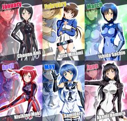  6+girls akemi_homura april aqua_eyes arm_support bare_shoulders belt black_eyes black_gloves black_hair black_thighhighs blue_hair blush bodysuit breasts brown_eyes brown_hair character_name chouno_ami closed_mouth column_lineup commentary_request cosplay covered_navel cowboy_shot crossover dress elbow_gloves february fin_e_ld_si_laffinty fin_e_ld_si_laffinty_(cosplay) fingerless_gloves girls_und_panzer gloves guilty_crown hand_on_own_hip hand_up head_tilt highres idolmaster idolmaster_cinderella_girls ishida_sachie january june kantai_collection legs_apart leotard light_smile long_hair looking_at_viewer loose_belt love_live! love_live!_school_idol_project low_ponytail lyrical_nanoha mahou_shoujo_lyrical_nanoha_strikers mahou_shoujo_madoka_magica mahou_shoujo_madoka_magica_(anime) march may multiple_girls navel neckerchief nishikino_maki nitta_minami numbers&#039;_uniform on_one_knee outline outstretched_arm ponytail purple_eyes red_hair rinne_no_lagrange sailor_dress samidare_(kancolle) school_uniform serafuku shiny_clothes short_dress short_hair skin_tight small_breasts smile thighhighs tsugumi_(guilty_crown) tsugumi_(guilty_crown)_(cosplay) turtleneck waving yellow_eyes yokyuu_genki zettai_ryouiki zoom_layer 