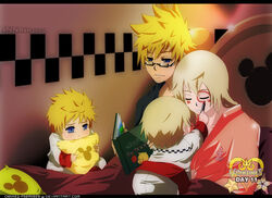  2boys 2girls aged_down annria2002 baby bed blonde_hair blue_eyes closed_eyes disney family glasses if_they_mated kingdom_hearts kingdom_hearts_358/2_days lolicon marker multiple_boys multiple_girls namine open_mouth pajamas photoshop_(medium) pillow robe roxas short_hair siblings sleeping smile twins watermark winnie_the_pooh 