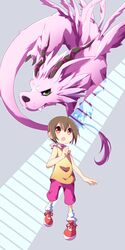  :o bad_id bad_pixiv_id blush brown_hair claws digimon digimon_(creature) digimon_adventure dragon fangs female highres holydramon horns lemon_(wzcrybmi) monster multiple_wings red_eyes scarf sharp_teeth short_hair socks tail teeth wings yagami_hikari 