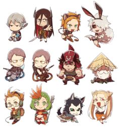  4girls 6+boys aira_kanae animal_ears animal_print beard black_sclera blue_eyes bob_cut bright_pupils brothers brown_eyes brown_hair cape chinese_zodiac colored_sclera commentary_request cone_hair_bun cow_horns dog_ears dog_tail dual_wielding earrings explosive facial_hair fake_animal_ears fake_tail fangs flamethrower glasses green_hair grenade grey_hair hair_bun helmet holding horns hose icethrower inou_toshiko jewelry juuni_taisen kashii_eiji long_hair male_playboy_bunny matador multiple_boys multiple_girls niwa_ryouka old old_man orange_eyes orange_hair pitchfork rabbit_ears rabbit_tail red_eyes sandogasa scimitar sharp_teeth sheep_horns short_hair siblings single_hair_bun slit_pupils souma_yoshimi ssalbulre sumino_tsugiyoshi sword tail tank_top teeth tiger_ears tiger_print tsujiie_sumihiko tsukui_michio tsumita_nagayuki tsumita_takeyasu twins twintails usagi_(juuni_taisen) weapon white_hair yellow_eyes yuuki_misaki 