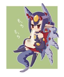  blush desco desco_(disgaea) disgaea disgaea_4 eating makai_senki_disgaea_4 monster_girl purple_hair red_eyes simple_background 