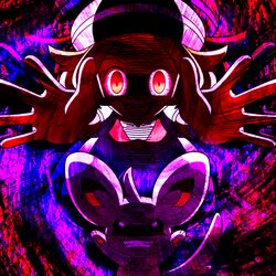  bad_id bad_pixiv_id bianca_(pokemon) crazy_eyes dark female hat looking_at_viewer minccino misterror pointy_ears pokemon pokemon_(creature) pokemon_bw red_eyes short_hair spread_fingers 