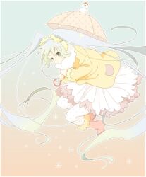  boots coat commentary_request female hatsune_miku hayato_(meromoni) long_hair pantyhose polka_dot polka_dot_legwear polka_dot_umbrella skirt snowman solo twintails umbrella very_long_hair vocaloid 