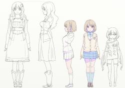  3girls :3 bad_id bad_pixiv_id boots brown_hair clothes_writing commentary_request dress enkyo_yuuichirou flower full_body futaba_anzu hair_flower hair_ornament idolmaster idolmaster_cinderella_girls kneehighs loafers long_hair mimura_kanako moroboshi_kirari multiple_girls photoshop_(medium) pleated_skirt reference_sheet school_uniform shirt shoes short_hair skirt socks standing star_(symbol) star_hair_ornament t-shirt thighhighs twintails you_work_you_lose 