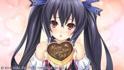  black_hair blush chocolate choujigen_game_neptune compile_heart heart heart_background idea_factory neptune_(series) noire official_art red_eyes solo valentine valentines_day 