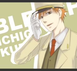  1boy baccano! bleach character_name claire_stanfield claire_stanfield_(cosplay) commentary_request copyright_name cosplay gloves hashi0322 hat kurosaki_ichigo male_focus morita_masakazu orange_hair solo voice_actor_connection white_gloves 