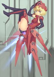  alternate_color altines ass blonde_hair blue_eyes busou_shinki commentary_request eichisu elbow_gloves female gloves mecha_musume short_hair solo thighhighs thrusters 