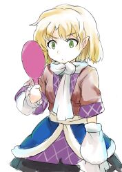  arm_warmers blonde_hair commentary_request female green_eyes hand_mirror mirror mizuhashi_parsee pointy_ears sash scarf shirt short_hair sinzan skirt solo touhou white_scarf 