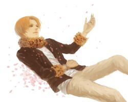  brown_eyes fate/stay_night fate/zero fate_(series) jacket male male_focus orange_hair pants petal petals short_hair uryuu_ryuunosuke 