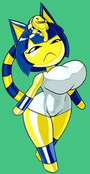  animal_crossing ankha_(animal_crossing) anthro big_breasts bouncing_breasts breasts casetermk domestic_cat felid feline felis female hi_res mammal narrowed_eyes nintendo simple_background solo thick_thighs wide_hips 