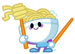  ambiguous_gender blush bowl chibi chopsticks container dot_eyes food food_creature food_humanoid for_a_head hand_on_hip humanoid moshi_monsters moshling nicolaibunny noodles object_head on_model ramen smile solo suey_the_bashful_bowlhead toony 