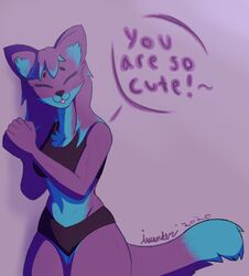  absurd_res anthro big_ears blue_body blue_fur blue_hair canid canine female fluffy fluffy_tail fox fur hair hi_res ifunny iwondery mammal purple_body purple_fur purple_hair solo tail xena 