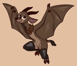  2020 antelope anthro bat bovid brown_body brown_fur chico_(fuel) deke_(ittybittykittytittys) featureless_crotch fur fusion horn hybrid male mammal megabat mostly_nude simple_background smile solo tan_background theblueberrycarrots 