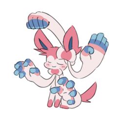  1:1 2019 5_fingers ambiguous_gender blue_body blue_fur blush bow_tie canid closed_eyes digital_media_(artwork) eeveelution feral fingers fur generation_6_pokemon hi_res mammal miau multicolored_body multicolored_fur multiple_hands nintendo pink_body pink_fur pokemon pokemon_(species) quadruped simple_background sitting smile solo sylveon white_background white_body white_fur 