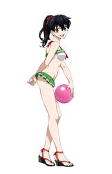  :d arm_behind_back ball bare_arms bare_legs beachball bikini black_hair breasts brown_eyes feet female flip-flops full_body green_nails green_skirt hair_between_eyes hair_ribbon hatorion highres higurashi_kagome inuyasha legs long_hair looking_at_viewer microskirt nail_polish open_mouth pleated_skirt ponytail red_ribbon ribbon sandals simple_background skirt small_breasts smile solo standing strappy_heels swimsuit tachi-e toenail_polish toenails toes white_background white_bikini 