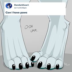  1:1 2018 4_toes anthro ask_blog bandai_namco digimon digimon_(species) english_text faceless_character faceless_female fan_character feet female foot_fetish foot_shot fur haley_(nightfaux) hi_res nightfaux pawpads paws renamon signature solo standing text toes white_body white_fur 